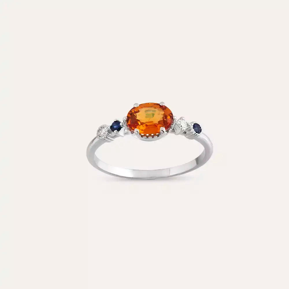 1.06 CT Multicolor Safir ve Pırlanta Taşlı Beyaz Altın Yüzük