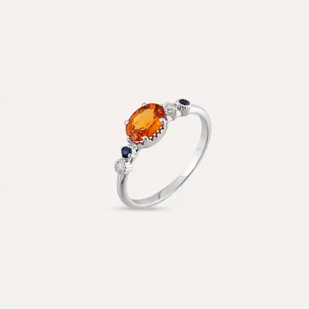 Fiver 1.06 CT Multicolor Safir ve Pırlanta Taşlı Beyaz Altın Yüzük