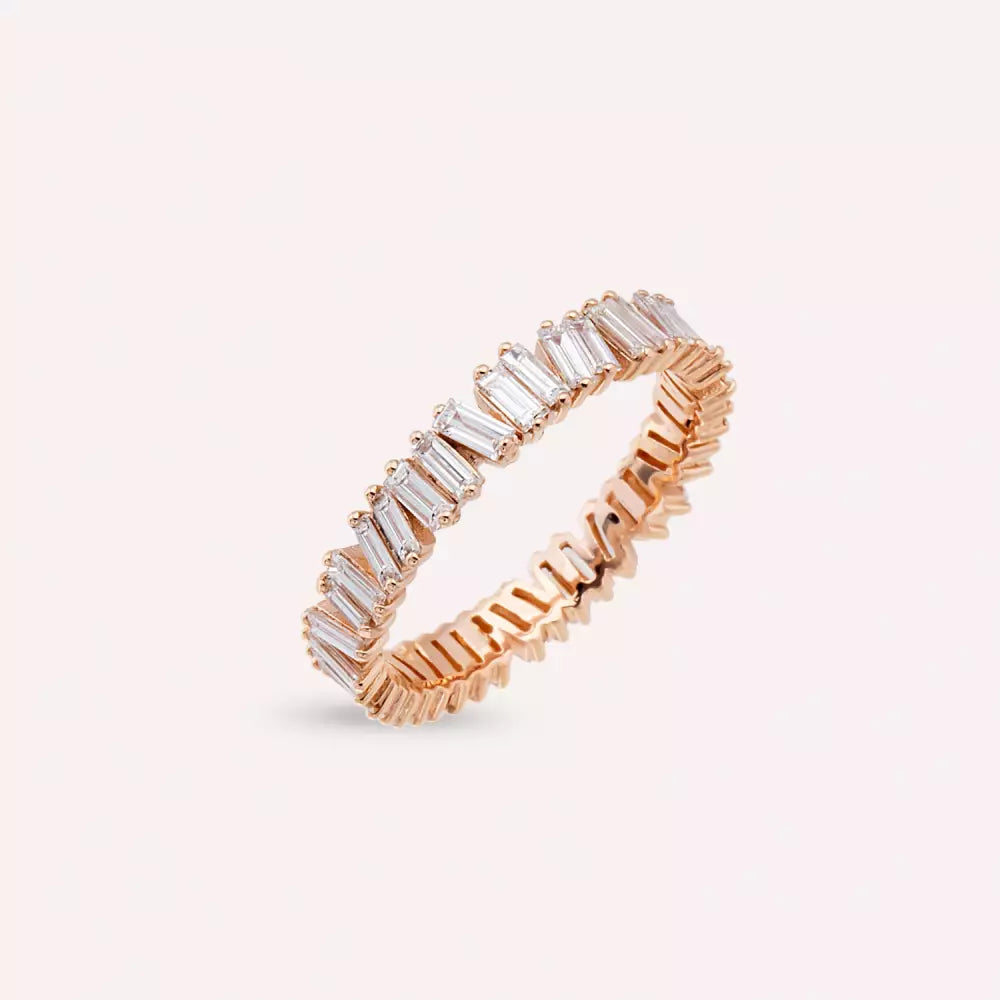 1.07 CT Baget Kesim Pırlanta Taşlı Rose Altın Tamtur Yüzük