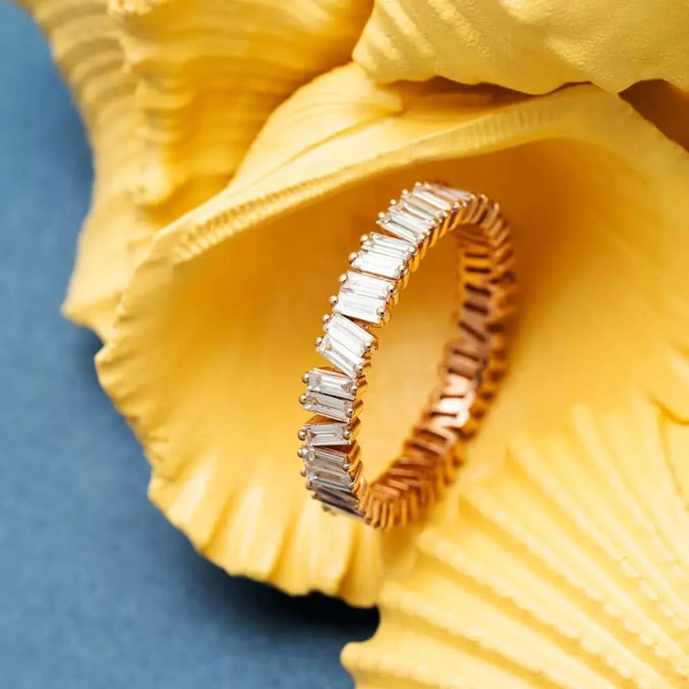 1.07 CT Baget Kesim Pırlanta Taşlı Rose Altın Tamtur Yüzük