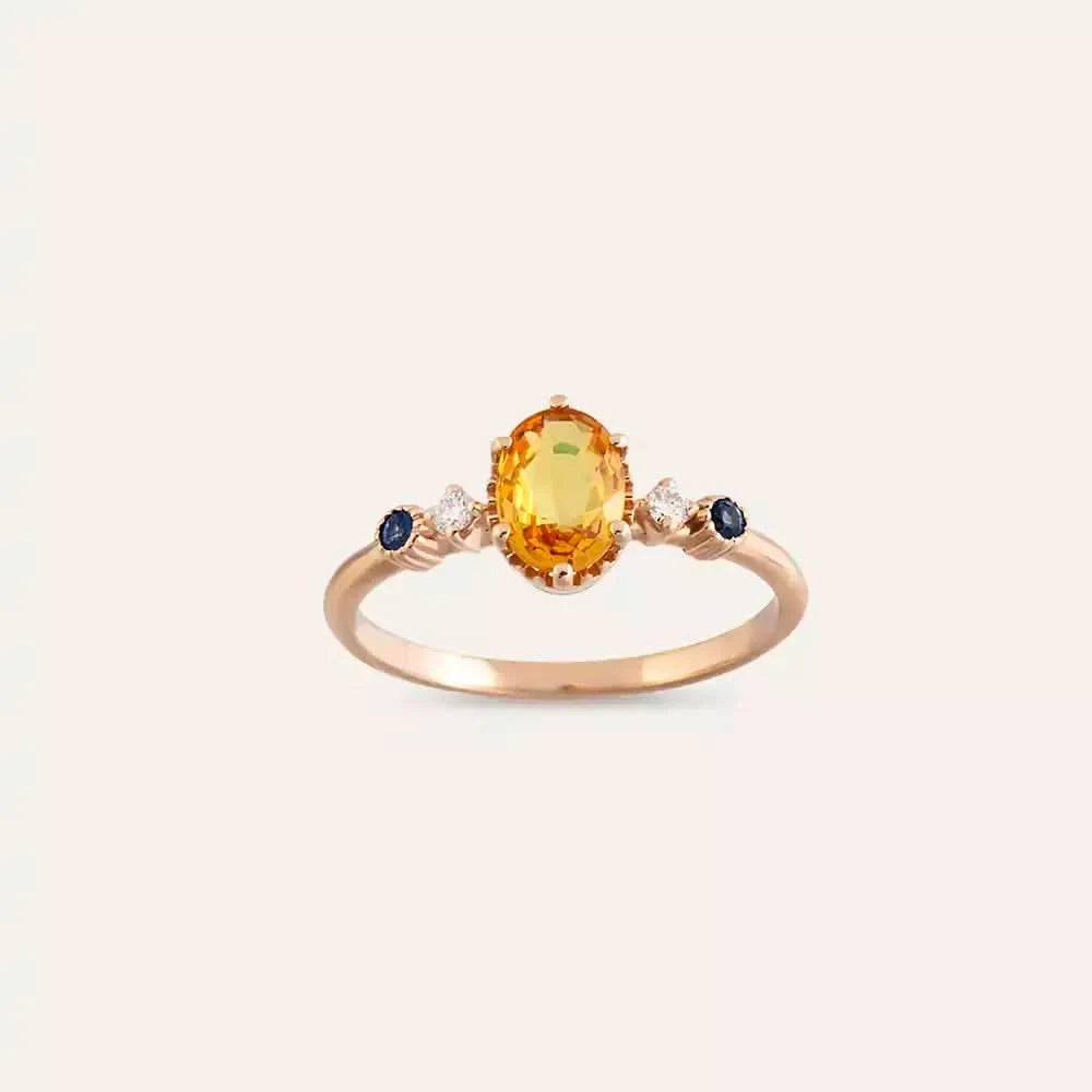 1.07 CT Multicolor Safir ve Pırlanta Taşlı Rose Altın Yüzük