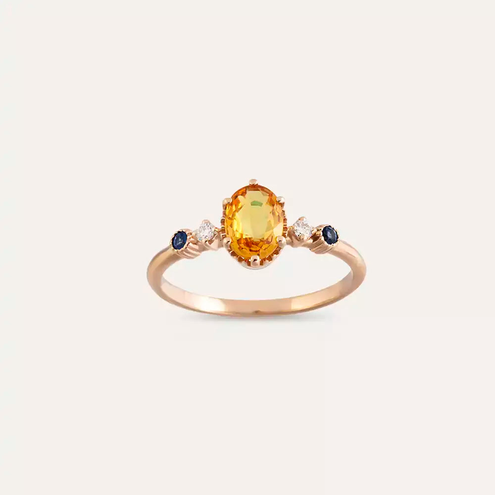 Fiver 1.07 CT Multicolor Safir ve Pırlanta Taşlı Rose Altın Yüzük