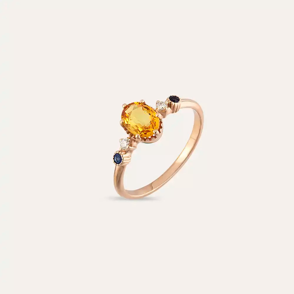 Fiver 1.07 CT Multicolor Safir ve Pırlanta Taşlı Rose Altın Yüzük