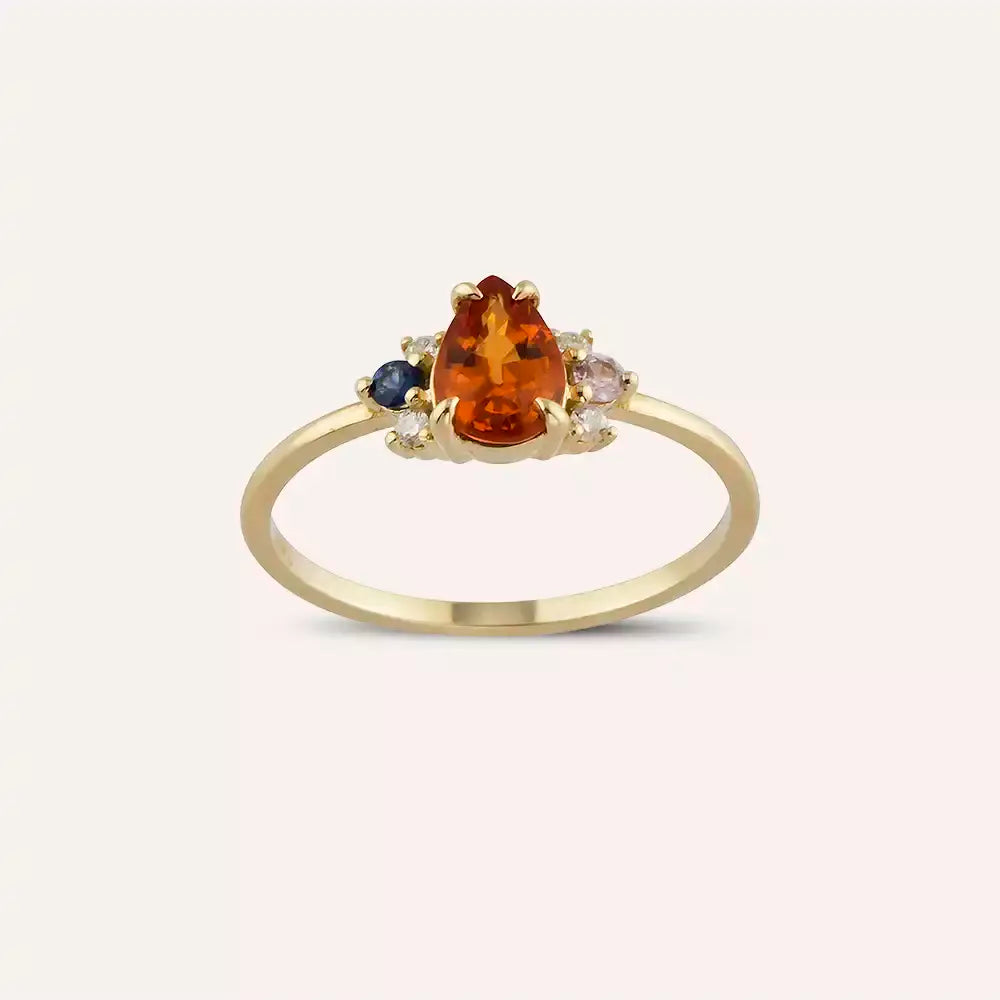 Dew 1.07 CT Multicolor Safir ve Pırlanta Taşlı Sarı Altın Yüzük