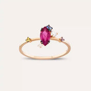 1.07 CT Yakut ve Multicolor Safir Taşlı Rose Altın Yüzük