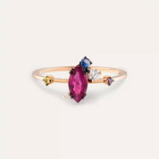 1.07 CT Yakut ve Multicolor Safir Taşlı Rose Altın Yüzük