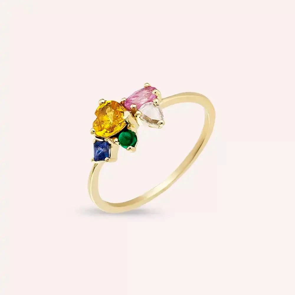 1.08 CT Elmas, Multicolor Safir ve Brown Pırlanta Taşlı Yüzük