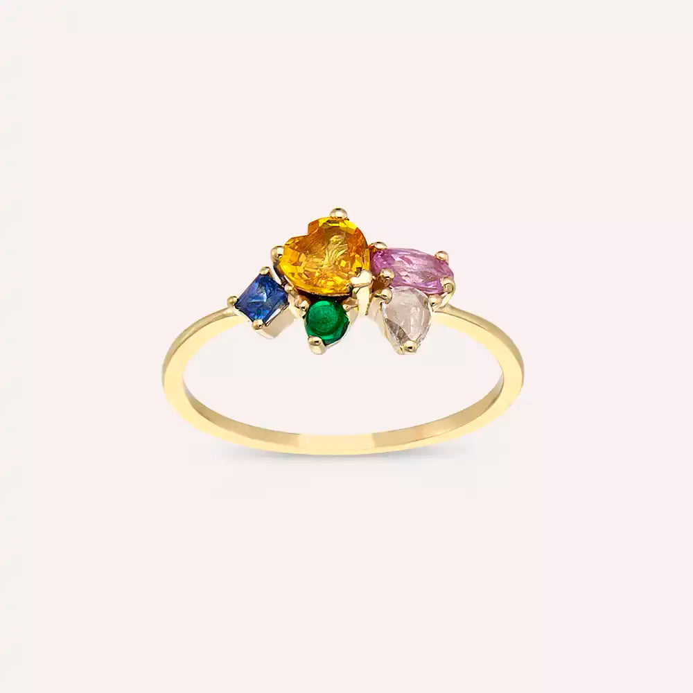 Cosmo 1.08 CT Elmas, Multicolor Safir ve Brown Pırlanta Taşlı Yüzük