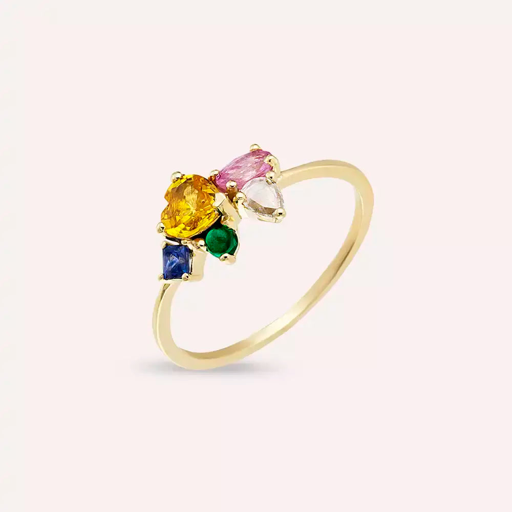 Cosmo 1.08 CT Elmas, Multicolor Safir ve Brown Pırlanta Taşlı Yüzük