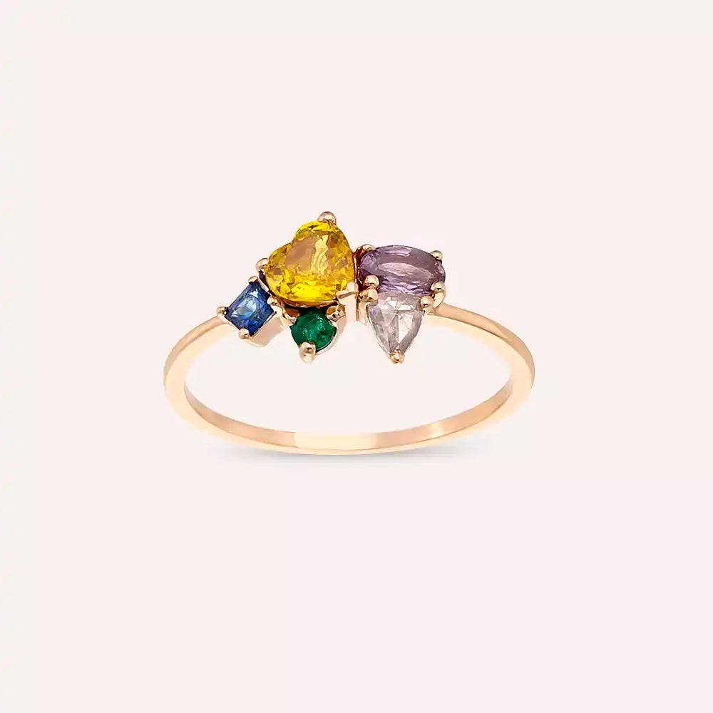 1.09 CT Multicolor Safir, Elmas ve Zümrüt Taşlı Yüzük