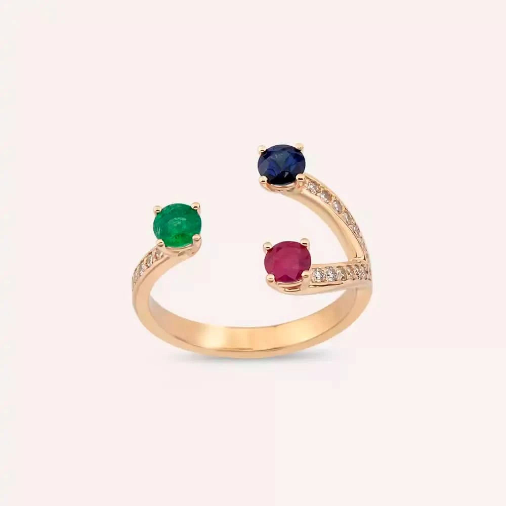 1.10 CT Pırlanta ve Değerli Taşlı Rose Altın Yüzük