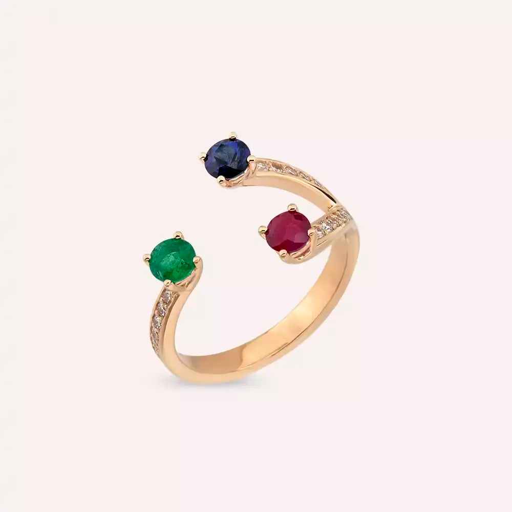 1.10 CT Pırlanta ve Değerli Taşlı Rose Altın Yüzük