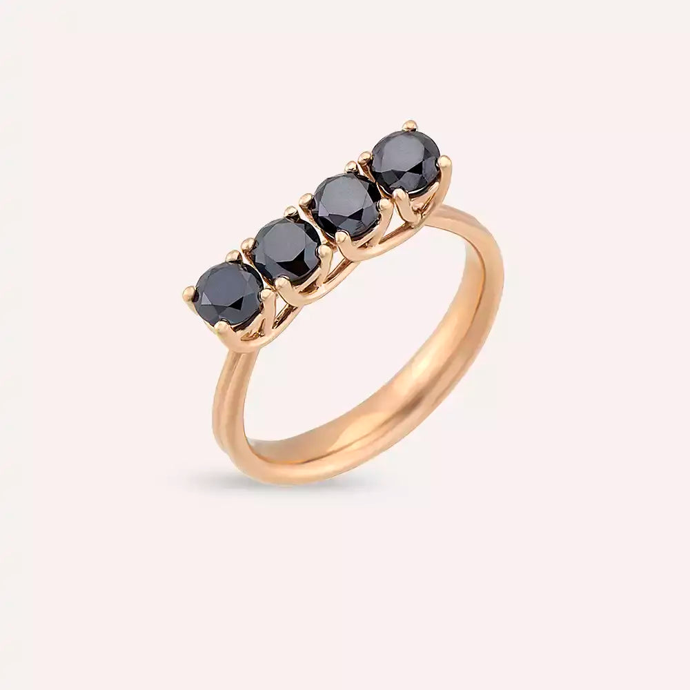 1.10 CT Siyah Pırlanta Taşlı Rose Altın Yüzük