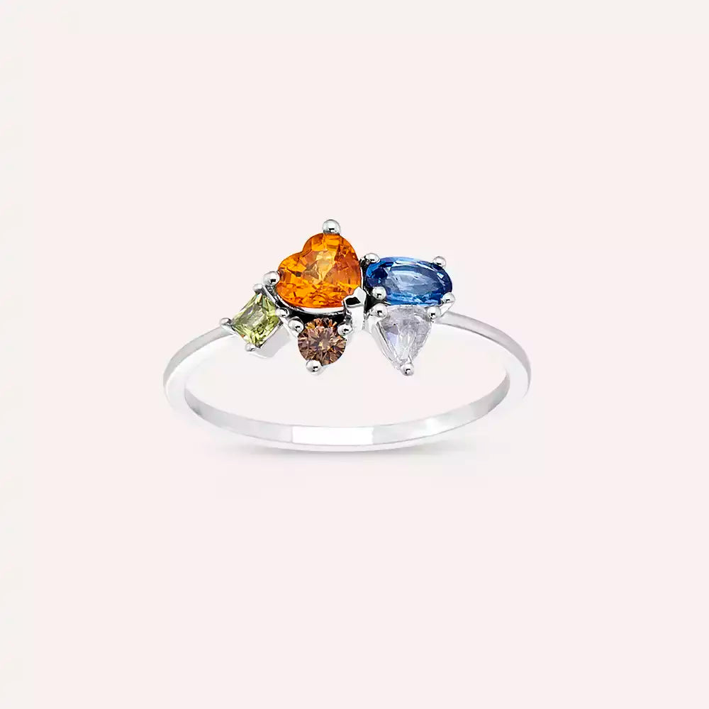 1.12 CT Elmas, Multicolor Safir ve Brown Pırlanta Taşlı Yüzük