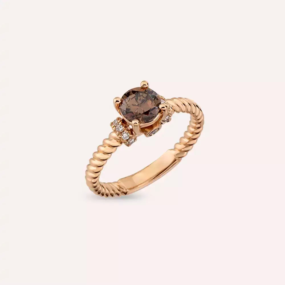 1.13 CT Brown Pırlanta Taşlı Rose Altın Yüzük