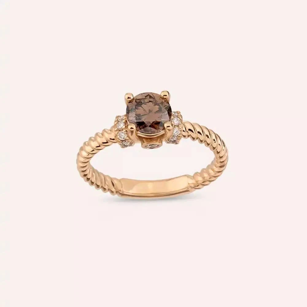1.13 CT Brown Pırlanta Taşlı Rose Altın Yüzük