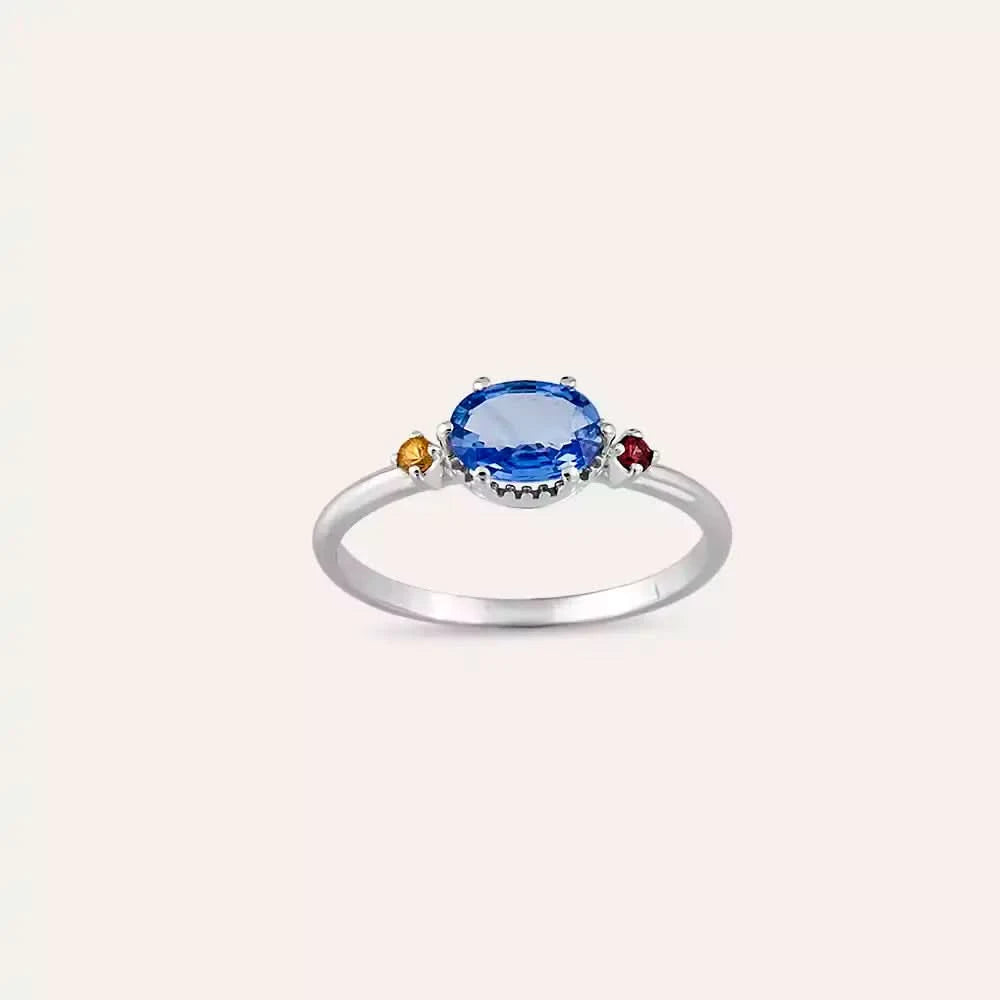 1.13 CT Multicolor Safir Taşlı Beyaz Altın Yüzük