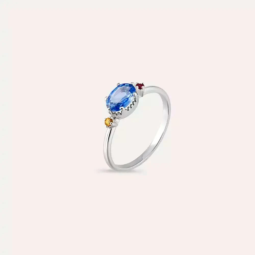 1.13 CT Multicolor Safir Taşlı Beyaz Altın Yüzük