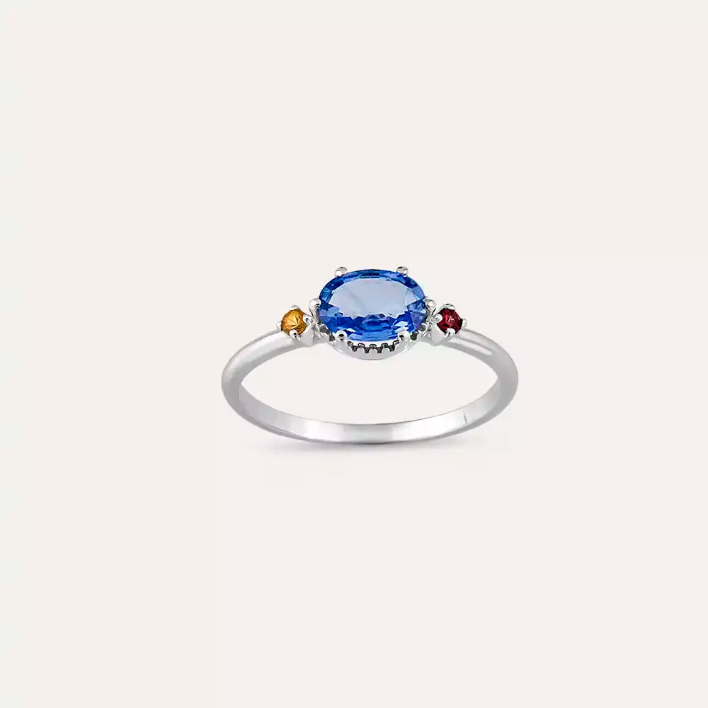 1.13 CT Multicolor Safir Taşlı Beyaz Altın Yüzük