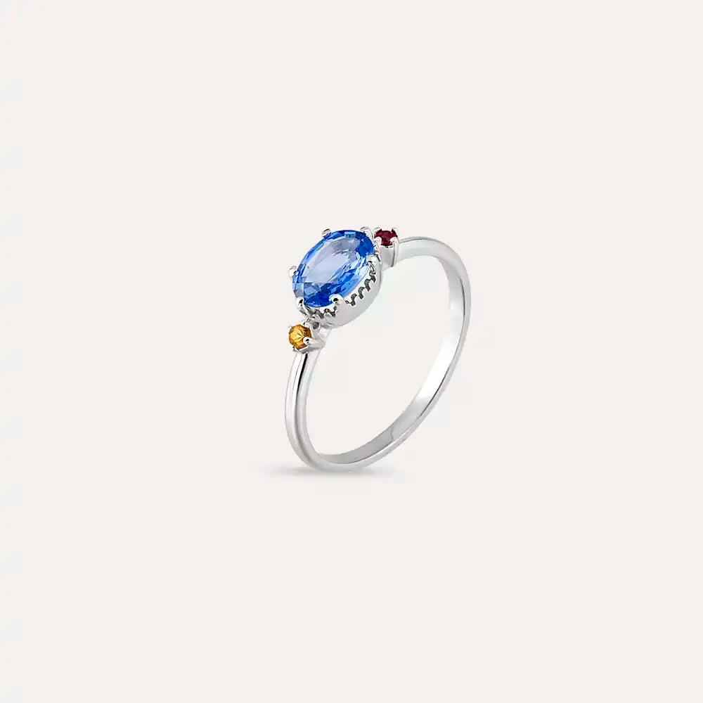 Swing 1.13 CT Multicolor Safir Taşlı Beyaz Altın Yüzük