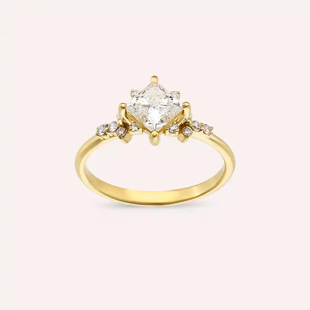 Talia 1.13 CT Prenses Kesim Pırlanta Taşlı Sarı Altın Yüzük