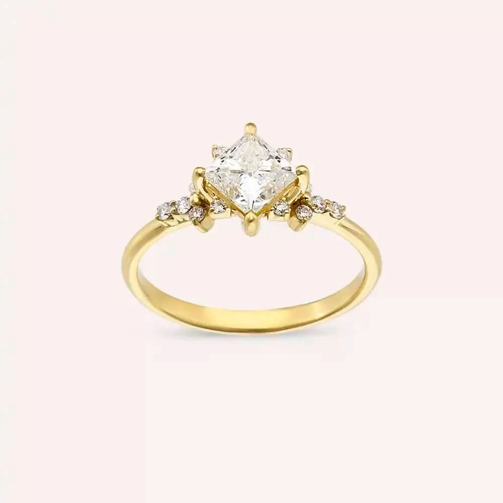 1.13 CT Prenses Kesim Pırlanta Taşlı Sarı Altın Yüzük