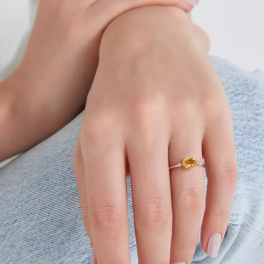 Swing 1.13 CT Yellow Safir ve Pırlanta Taşlı Rose Altın Yüzük