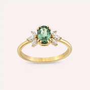 1.15 CT Green Safir ve Markiz Kesim Pırlanta Taşlı Sarı Altın Yüzük