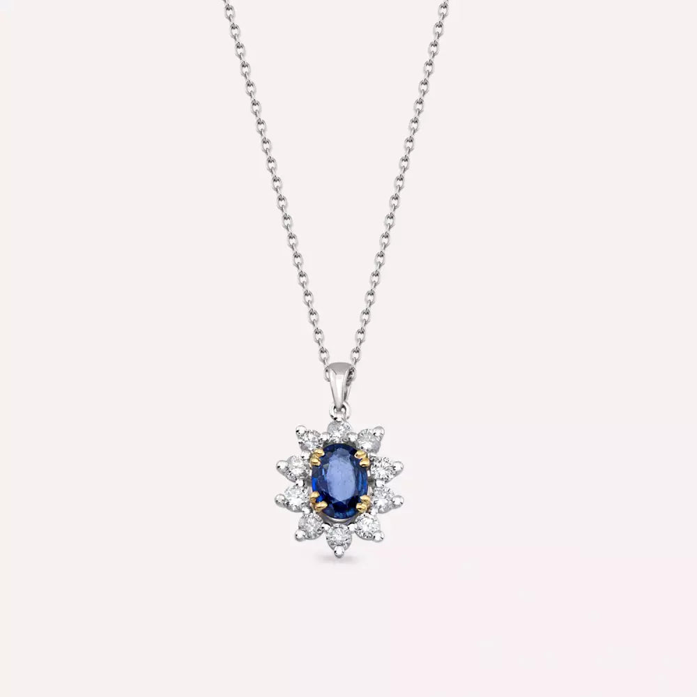 1.15 CT Safir ve Pırlanta Taşlı Beyaz Altın Anturaj Kolye