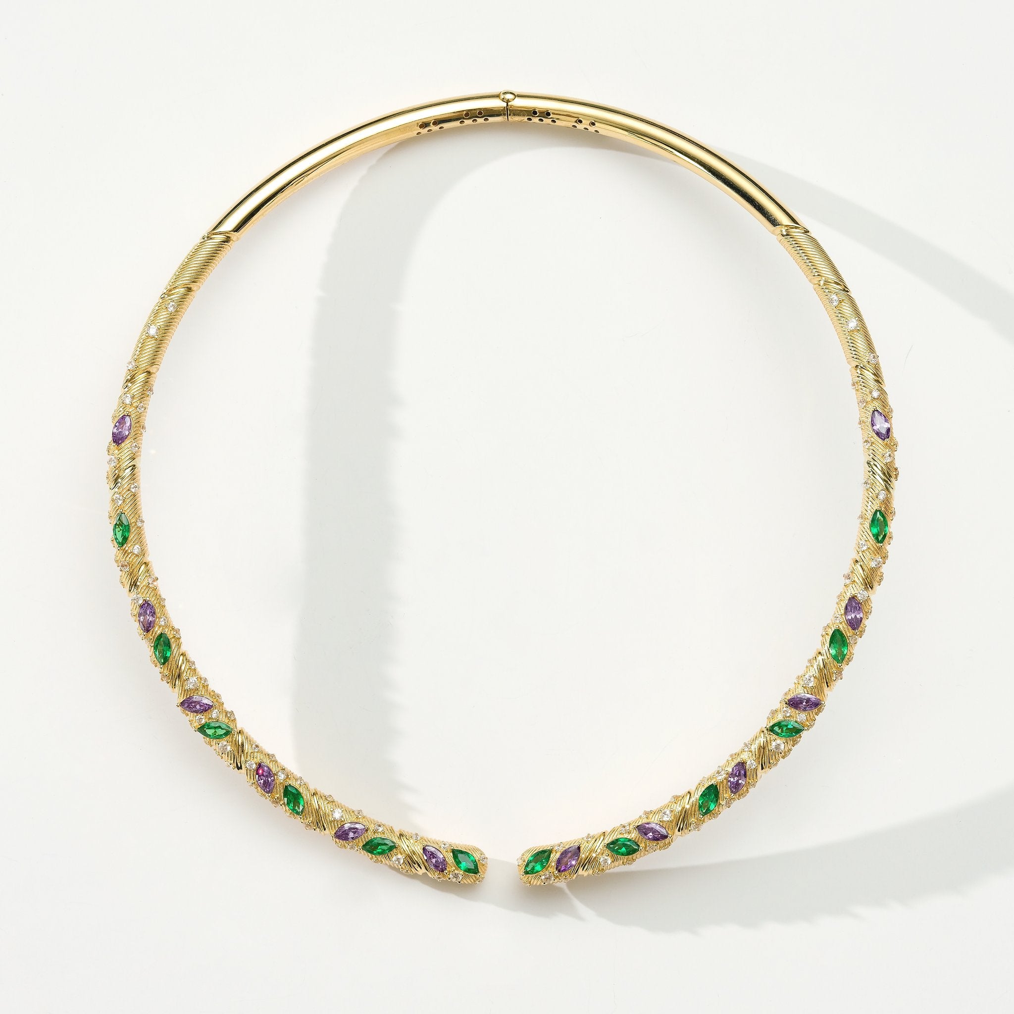 Maya 14 Ayar Altın Mor ve Yeşil Taşlı Choker Kolye