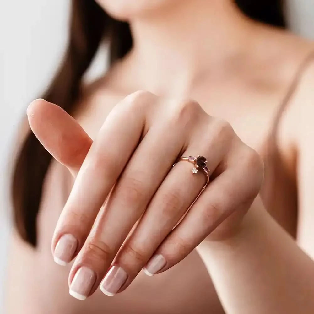 1.16 CT Multicolor Safir ve Pırlanta Taşlı Rose Altın Yüzük