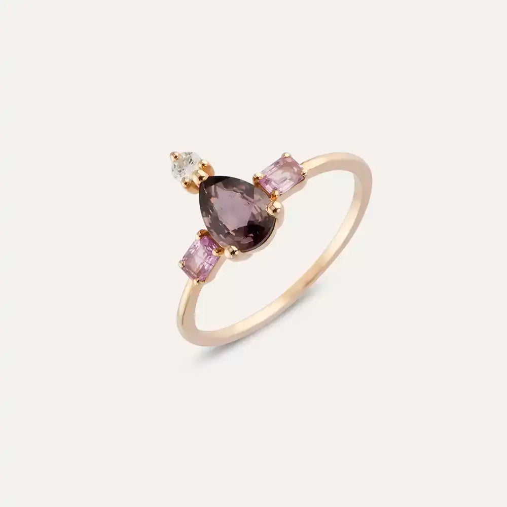 1.16 CT Multicolor Safir ve Pırlanta Taşlı Rose Altın Yüzük