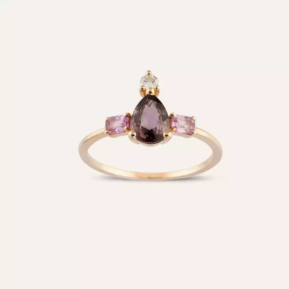 1.16 CT Multicolor Safir ve Pırlanta Taşlı Rose Altın Yüzük