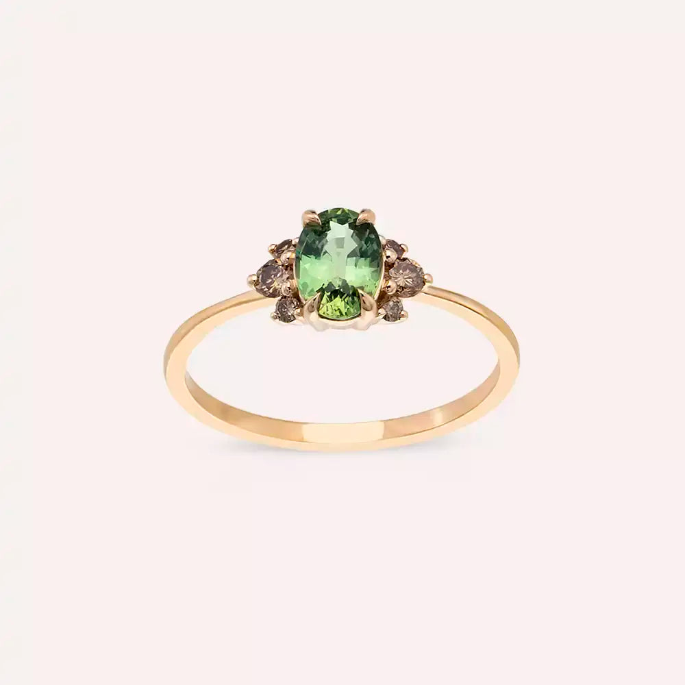 Navy 1.19 CT Green Safir ve Brown Pırlanta Taşlı Rose Altın Yüzük