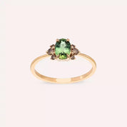 Navy 1.19 CT Green Safir ve Brown Pırlanta Taşlı Rose Altın Yüzük