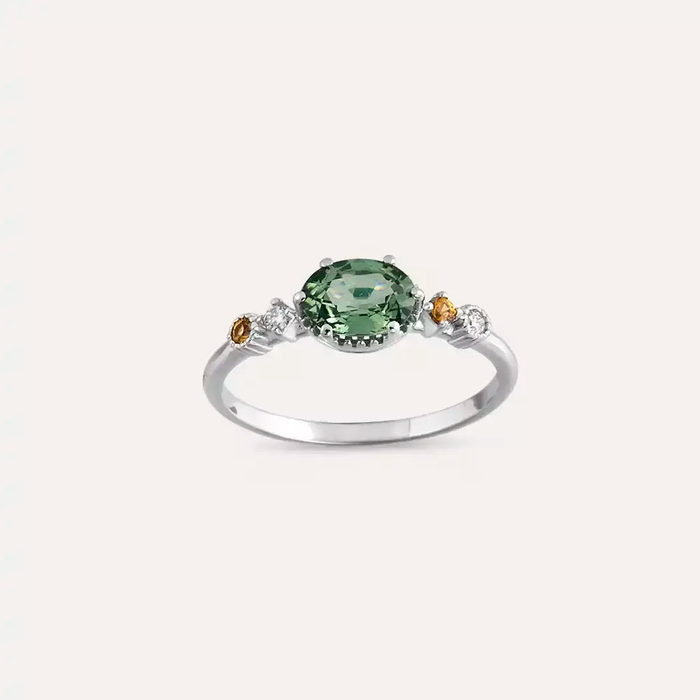1.19 CT Multicolor Safir ve Pırlanta Taşlı Beyaz Altın Yüzük