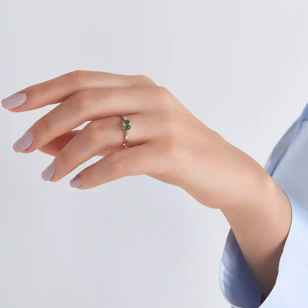 Fiver 1.19 CT Multicolor Safir ve Pırlanta Taşlı Beyaz Altın Yüzük