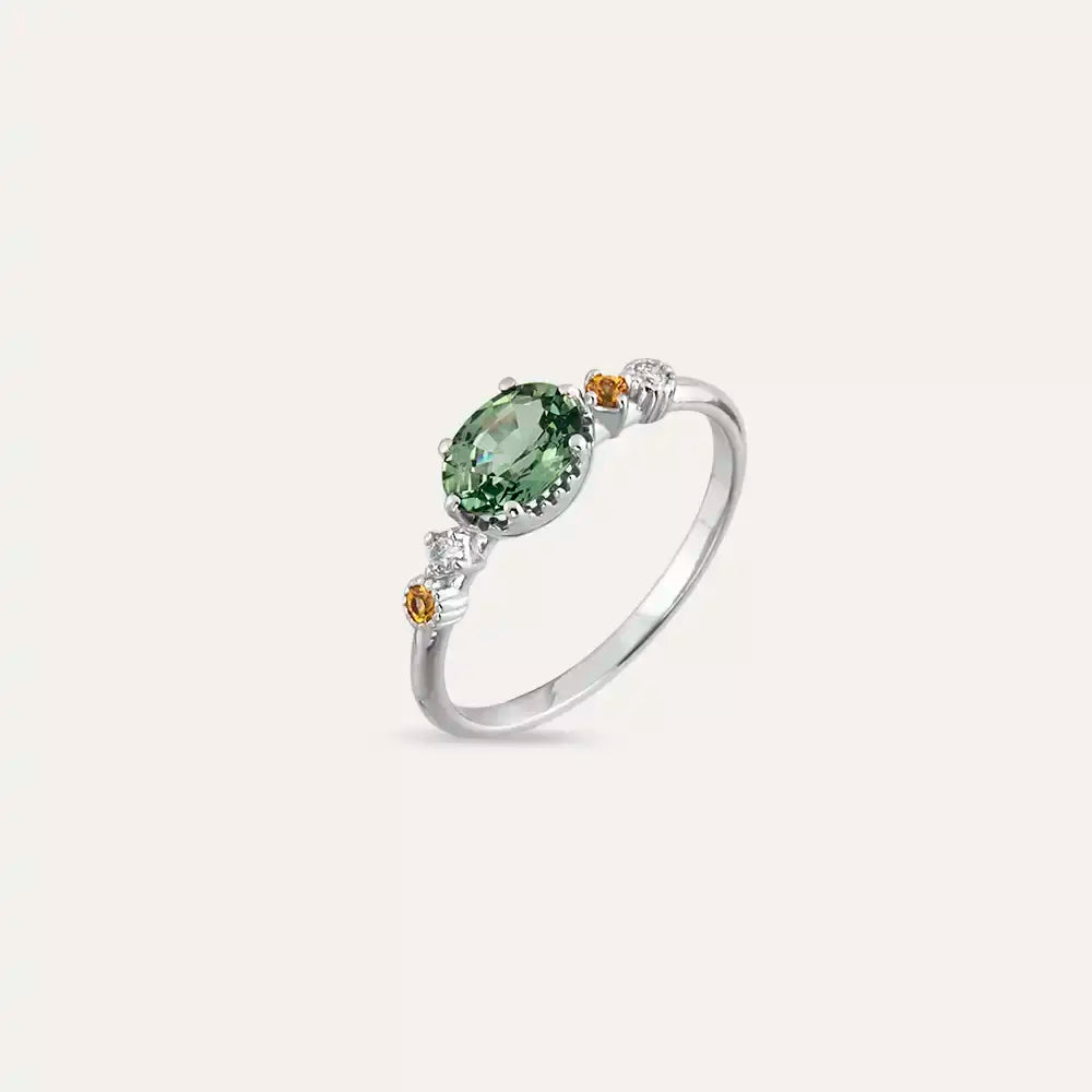 1.19 CT Multicolor Safir ve Pırlanta Taşlı Beyaz Altın Yüzük
