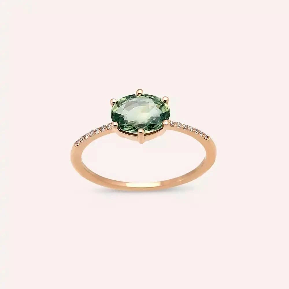 1.21 CT Green Safir ve Pırlanta Taşlı Rose Altın Yüzük