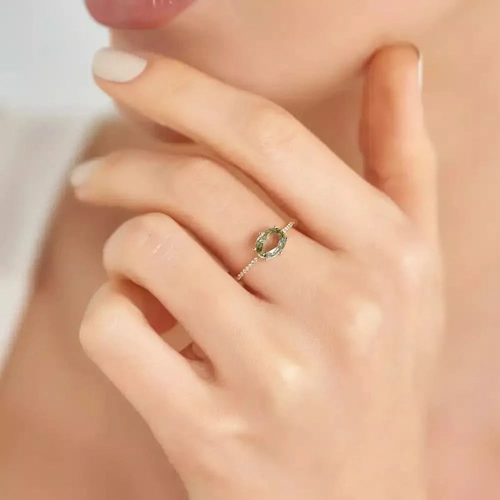 1.21 CT Green Safir ve Pırlanta Taşlı Rose Altın Yüzük
