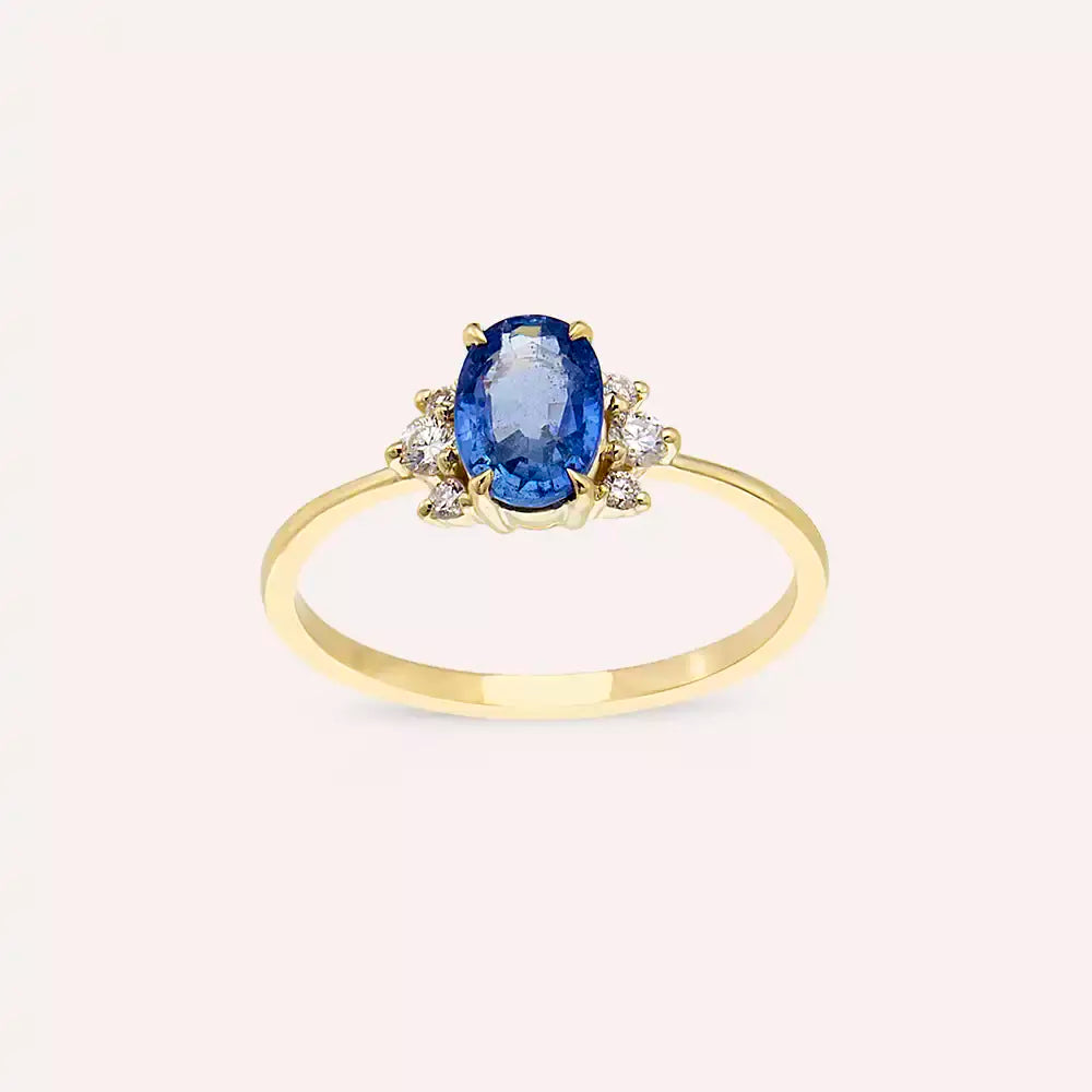 Navy 1.23 CT Blue Safir ve Pırlanta Taşlı Sarı Altın Yüzük