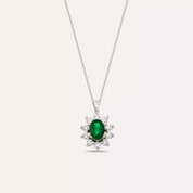 1.25 CT Zümrüt ve Pırlanta Taşlı Beyaz Altın Anturaj Kolye