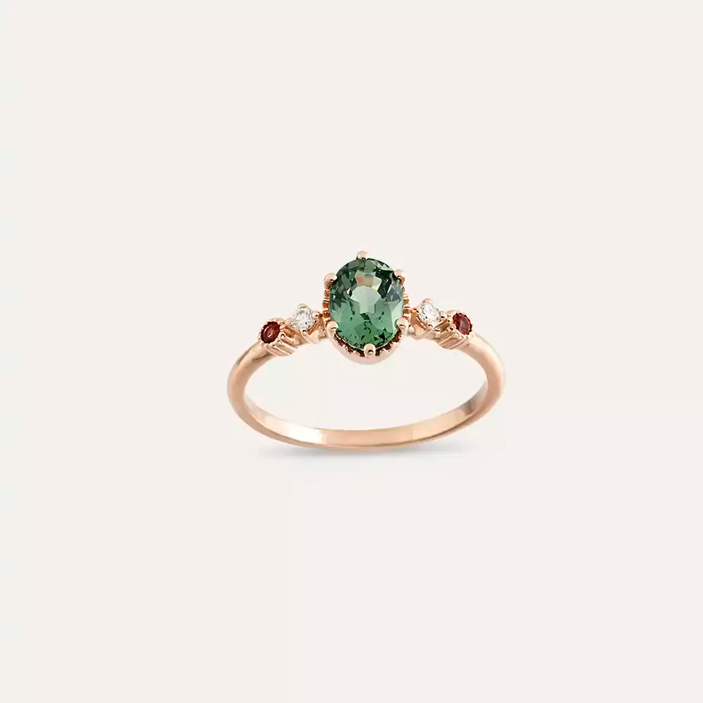 Fiver 1.26 CT Multicolor Safir ve Pırlanta Taşlı Rose Altın Yüzük