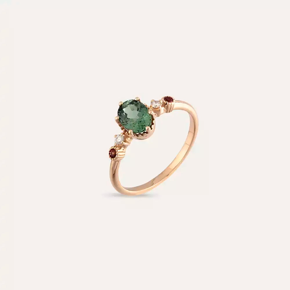 1.26 CT Multicolor Safir ve Pırlanta Taşlı Rose Altın Yüzük