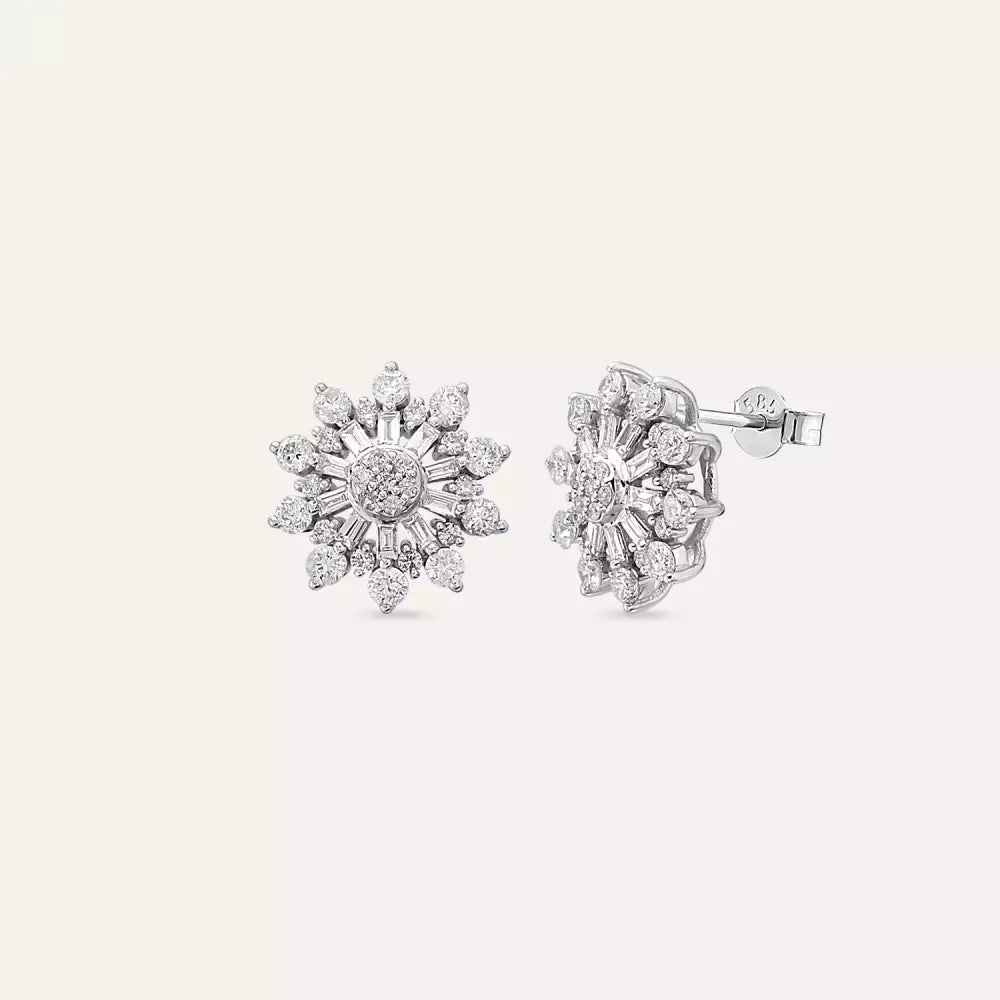 1.34 CT Baget Pırlanta Taşlı Beyaz Altın Küpe