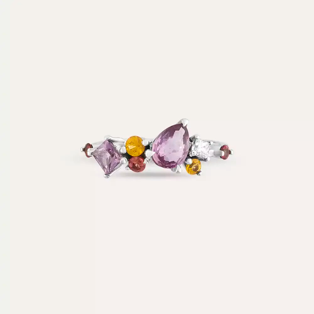 Glow 1.34 CT Multicolor Safir ve Pırlanta Taşlı Beyaz Altın Yüzük