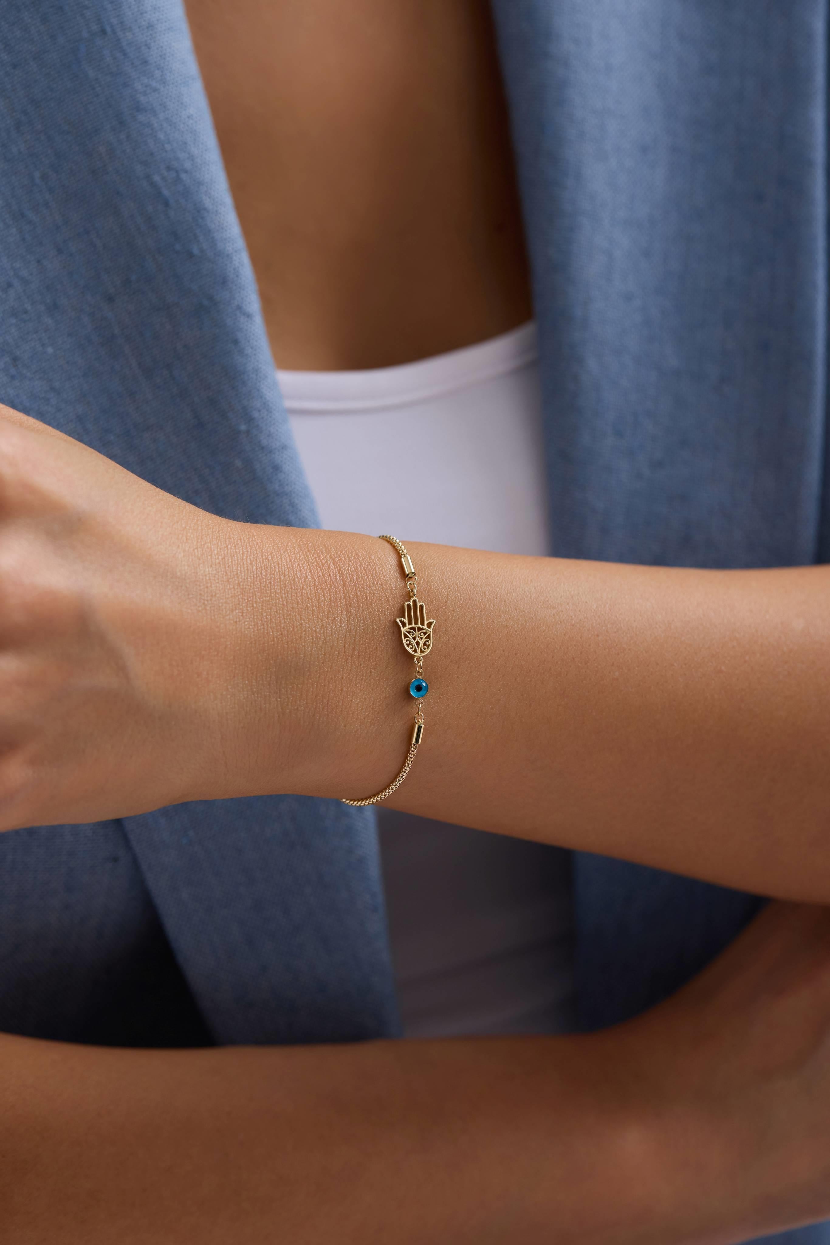 14 Ayar Altın Hamsa Nazar Bileklik