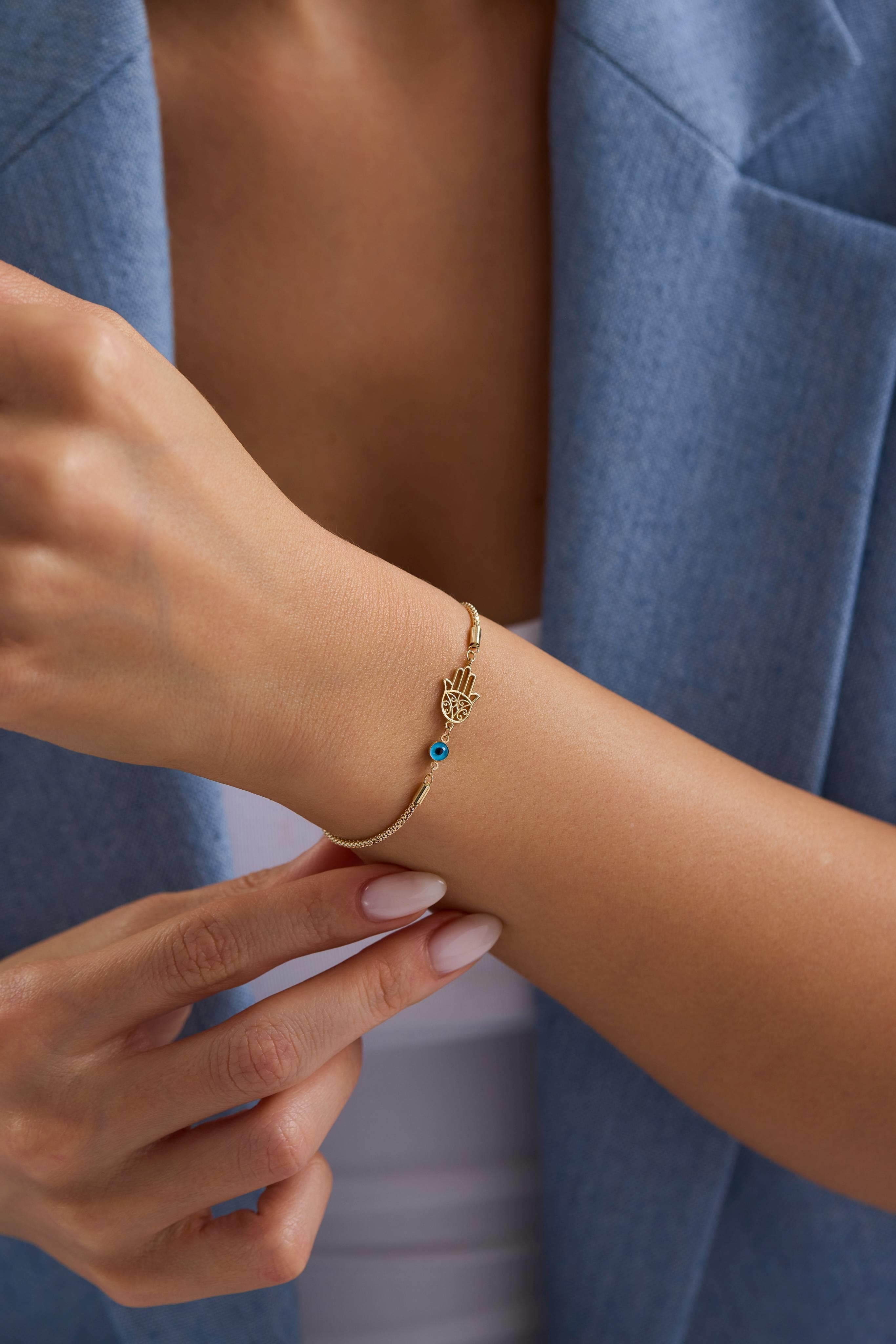 14 Ayar Altın Hamsa Nazar Bileklik