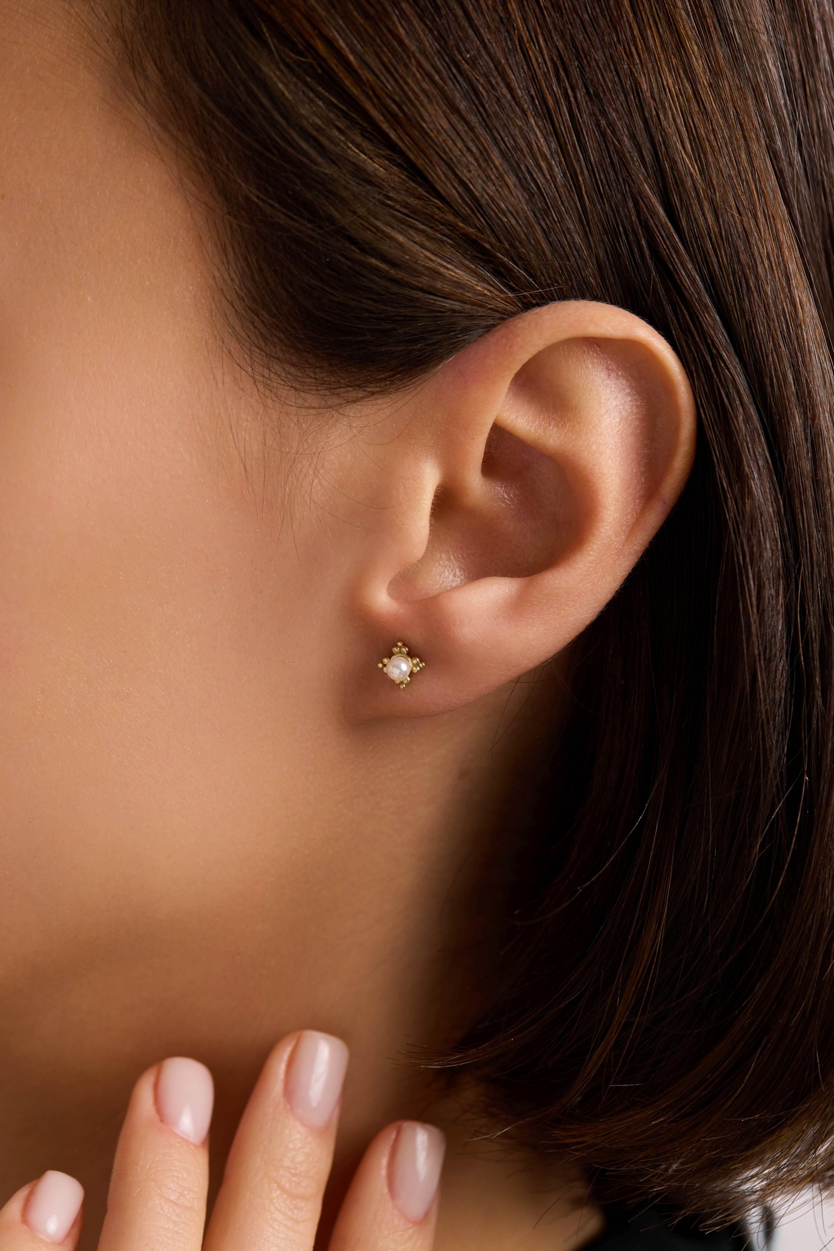 14 Ayar Altın İnci Küpe