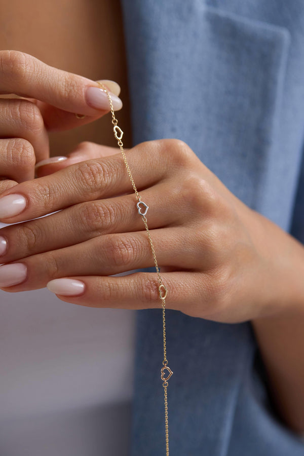 14 Ayar Altın Kalp Bileklik